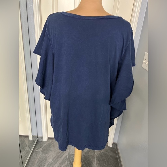 Frayed Jeans Flutter Sleeve Ruffle Top - Picture 4 of 9